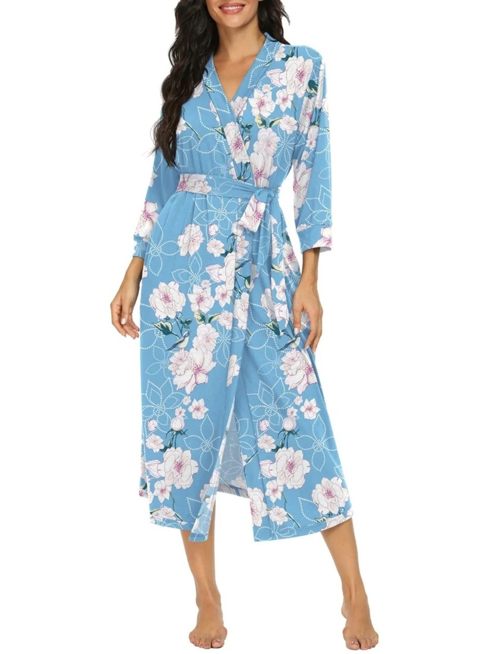 MINTREUS Women Kimono Robes Long Knit Bathrobe Lightweight Soft Knit Sleepwear S